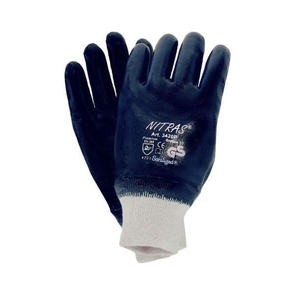 Schutzhandschuhe Nitras 3420P, Baumwoll-Jersey, Nitril-Beschichtung, vollbeschichtet, blau
