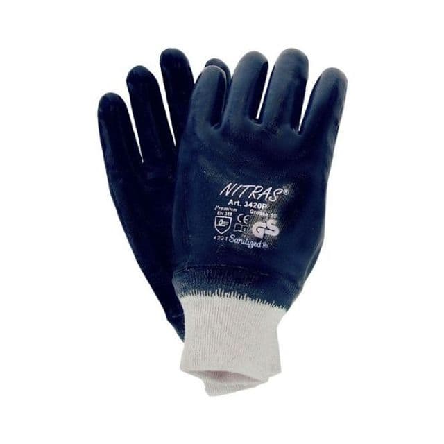Schutzhandschuhe Nitras 3420P, Baumwoll-Jersey, Nitril-Beschichtung, vollbeschichtet, blau