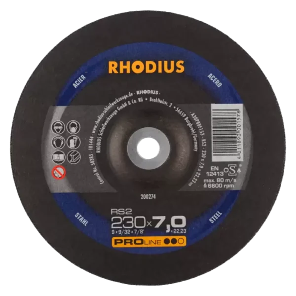 RHODIUS RS2 Schruppscheibe - Vielseitige Schleifleistung für effizientes Schleifen von Stahl.